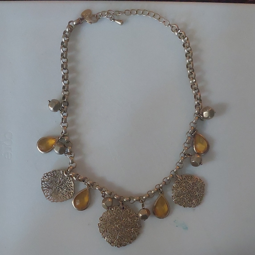 Lia Sophia Vintage Gold Necklace w/ Yellow Teardrops
